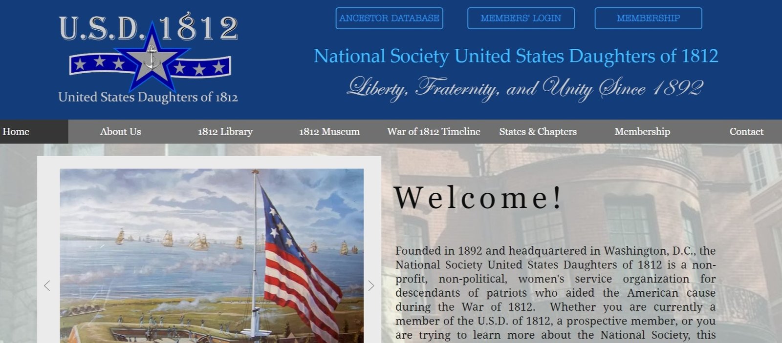 Screenshot of the National Society United States Daughters of 1812