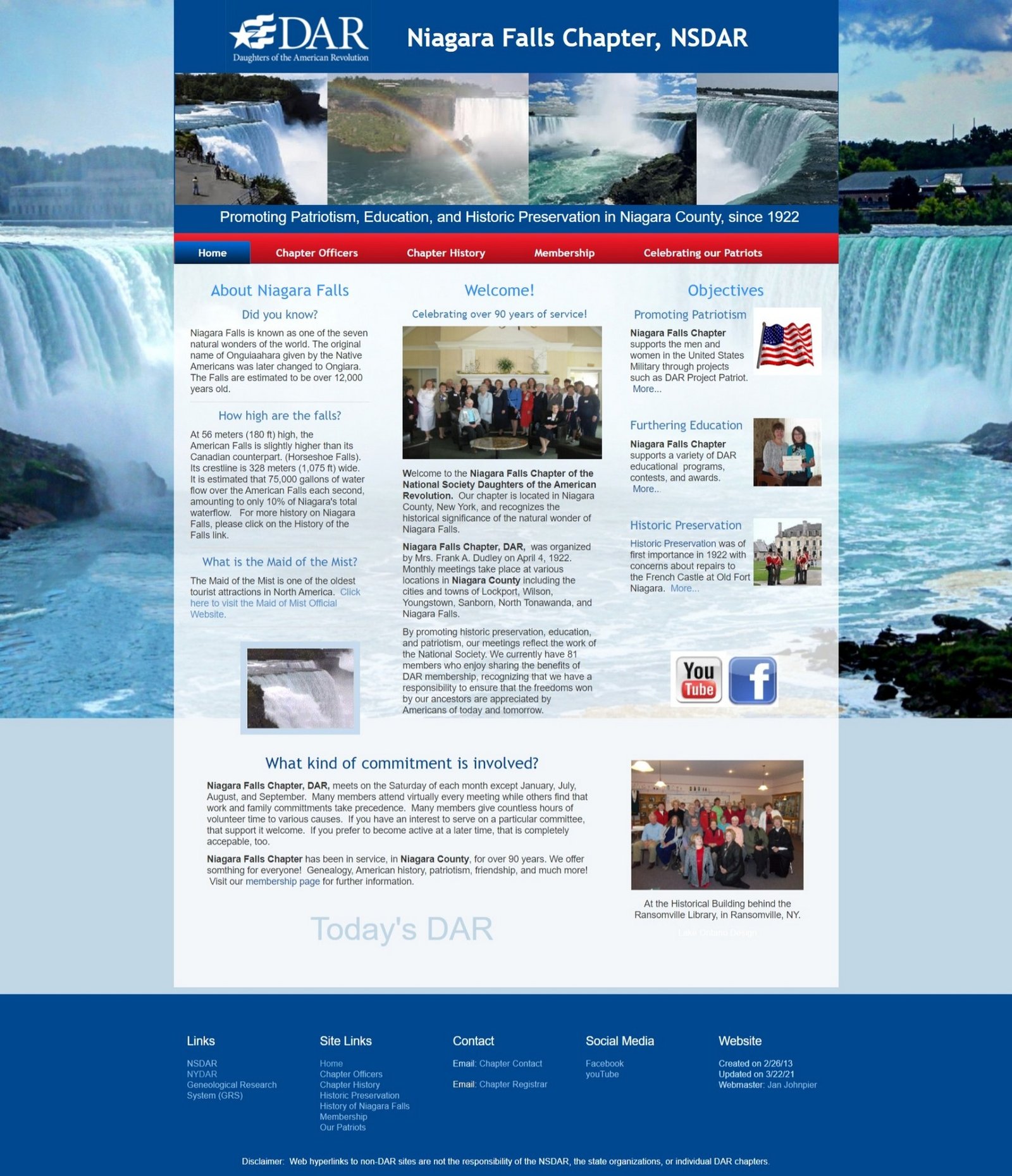 Screenshot of Niagara Falls Chapter, DAR, website