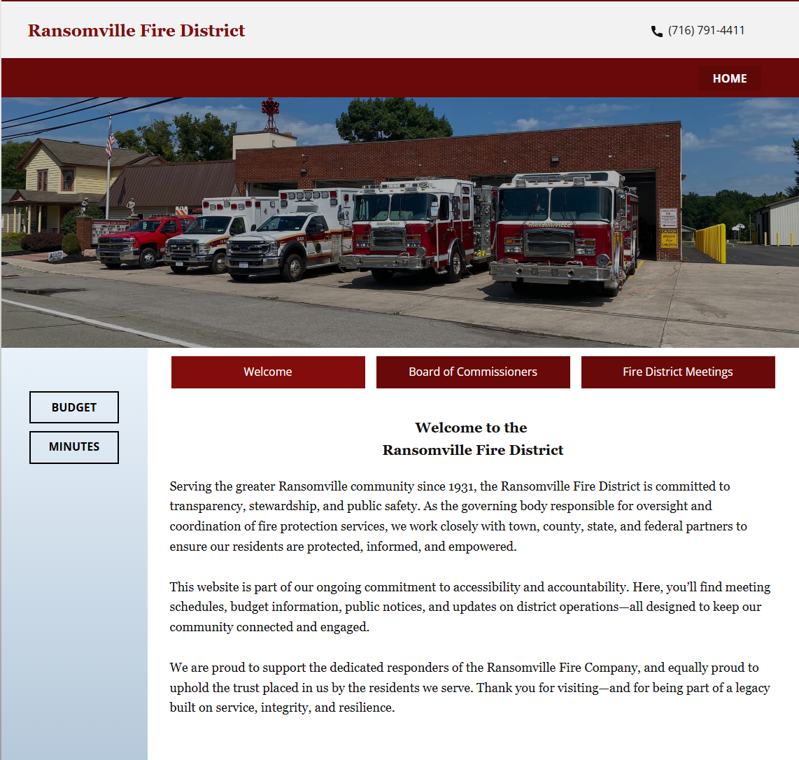 Screenshot of Ransomville Fire District.gov
