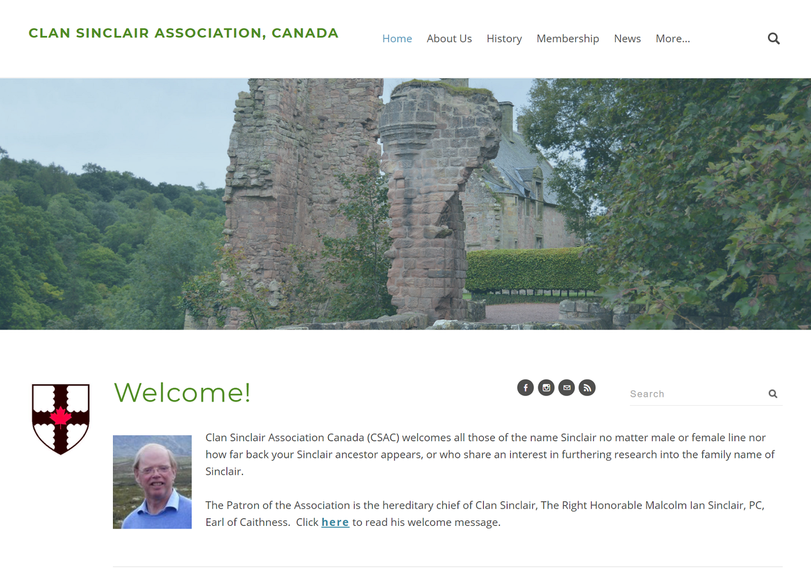 Website sample for Clan Sinclair Canada