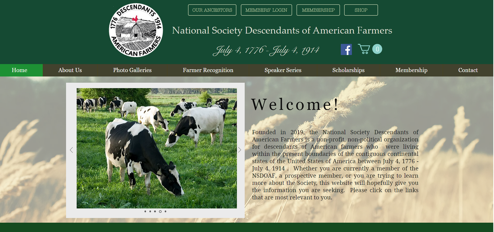 Screenshot of the National Society Descendants of American Farmers website